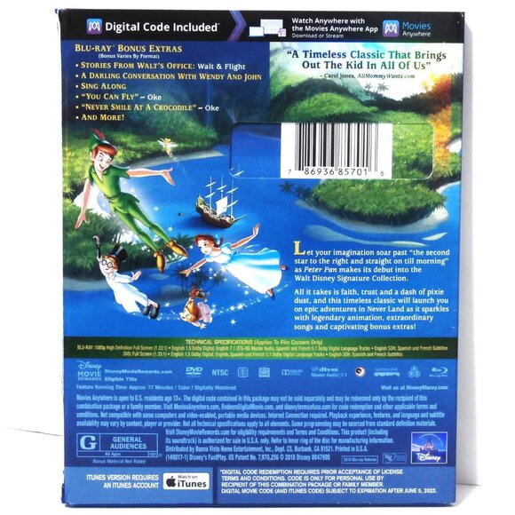 Disney PETER PAN Blu-ray + DVD 2-Disc Set, The Walt Disney Signature Collection - Picture 2 of 5